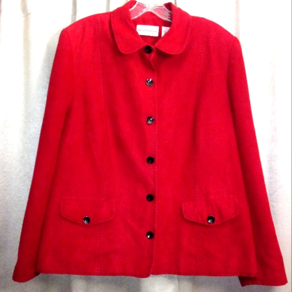 Alfred Dunner Red Faux Suede Jacket Size 14